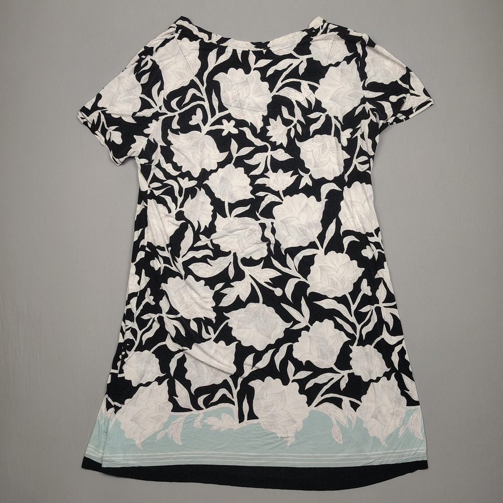 Soma Sleep Shirt Women XL Black Floral Short Sleeve Rayon Spandex Knit Nightgown - Picture 2 of 7